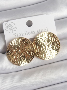 Erb 316 Çelik Gold Renk İşlemli Daire Plaka Model Kadın Küpe