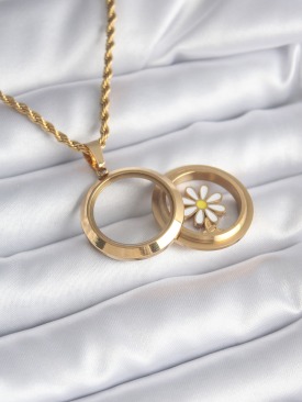 Erb 316L Çelik Gold Renk Açılabilir Fanus Model Papatya Parçalı Kadın Kolye