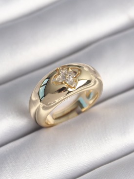 Erb Pirinç Gold Renk Zirkon Taşlı Çiçek İşleme Kadın Yüzük