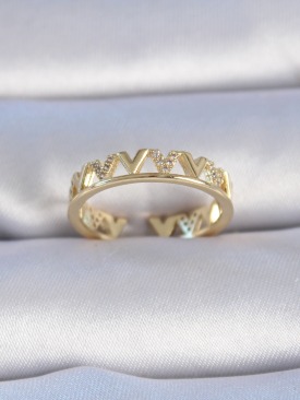 Erb Pirinç Gold Renk Zirkon Taşlı "V" Model Kadın Yüzük