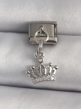 Erb 316L Çelik Gümüş Renk Sallantı Zirkon Taşlı Taç Model Nomination Charm