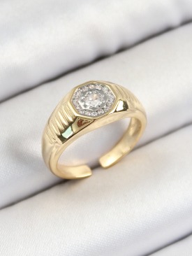 Erb Pirinç Zirkon Taşlı Sekizgen Model Gold Renk Kadın Yüzük