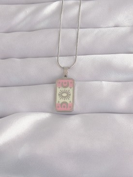 Erb 316L Çelik Gümüş Renk Pembe Mineli Ay Figür Tarot Kolye