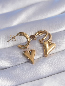 Erb 316L Çelik Gold Renk 2li Yarım Halka Kalp Küpe