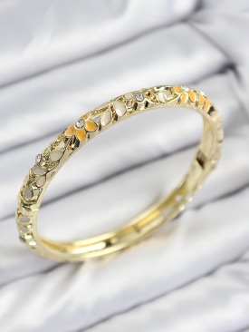 Erb Mineli Pirinç Zirkon Taşlı Sarı Krem Çiçek Motifli Gold Kadın Kelepçe