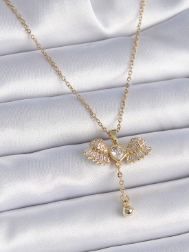 Erb 316L Çelik Zincir Gold Renk Zirkon Taşlı Kanat Model Sallantı Detay Kadın Kolye