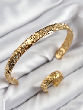 Erb Pirinç Zirkon Taşlı Vintage Model Gold Renk Bileklik Yüzük Set