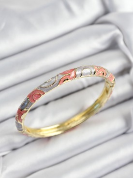 Erb Mineli Pirinç Gri Ve Pembe Sarmal Motifli Gold Renk Kadın Kelepçe
