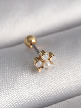 Erb 316L Çelik Gold Renk Zirkon Taşlı Çiçek Model Tragus Piercing