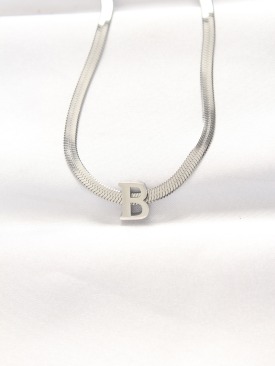 Erb 316L Çelik B Harfli Silver Renk İtalyan Zincirli Kolye
