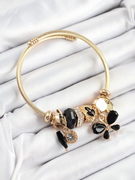 Erb 316L Çelik Siyah Zirkon Taşlı Kelebek Model Gold Renk Charm Bileklik
