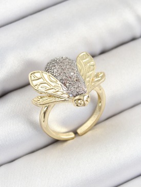 Erb Pirinç Zirkon Taşlı Arı Model Gümüş Ve Gold Renk Kadın Yüzük