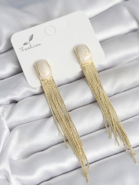 Erb Sallantılı Beyaz Mineli Gold Renk Kadın Küpe