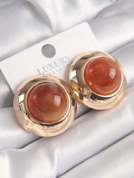 Erb Pirinç Gold Renk Turuncu Doğal Taşlı Vintage Kadın Küpe