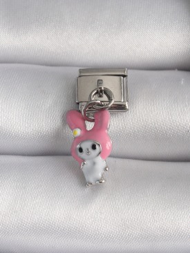 Erb 316L Çelik Gümüş Renk Pembe Şapkalı Tavşan Model Nomination Charm