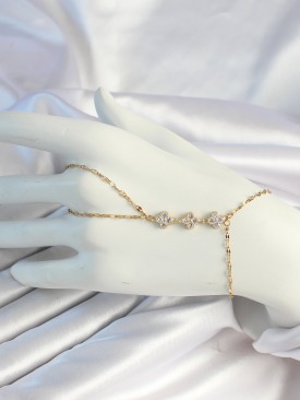 Erb 316L Çelik Zincirli Gold Renk Yonca Zirkon Taşlı Şahmeran