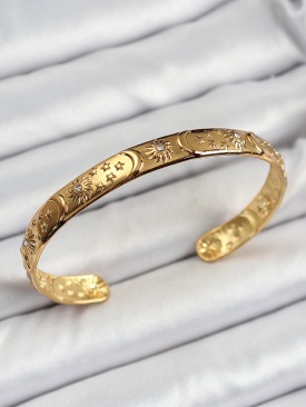 Erb Pirinç Gold Renk İşlemeli Altı Açık Bileklik