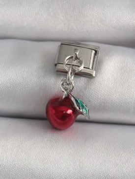 Erb 316L Çelik Gümüş Renk Sallantı Kırmızı Elma Model Nomination Charm