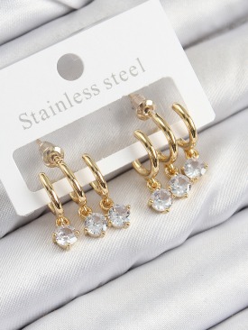 Erb Pirinç Sallantılı Zirkon Taşlı Model Gold Renk Kadın Küpe