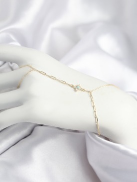 Erb Pirinç Zirkon Taşlı Mavi Boncuklu Yonca Model Gold Renk Şahmeran