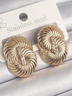Erb Pirinç Gold Renk Zirkon Taşlı Sarmal Model Kadın Küpe