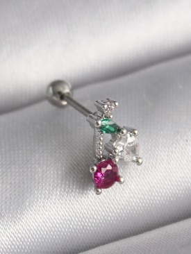 Erb 316L Çelik Gümüş Renk Zirkon Taşlı Tragus Piercing
