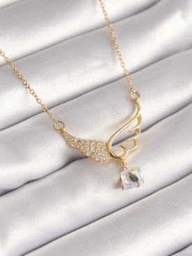 Erb 316L Çelik Gold Renk Zincir Zirkon Taşlı Kanat Model Sallantı Zirkon Taş Detay Kadın Kolye