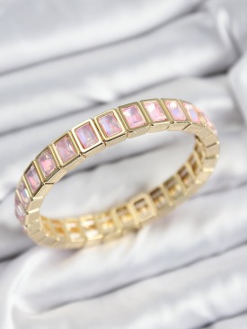 Erb Pirinç Pembe Zirkon Taşlı Dikdörtgen Model Gold Renk Lastikli Kadın Bileklik