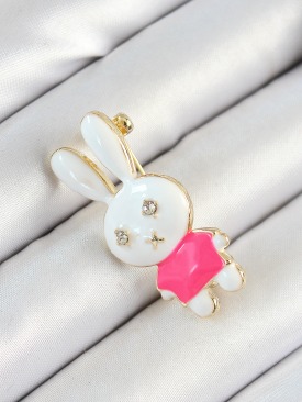 Erb Zirkon Taş Detaylı Beyaz Ve Pembe 3D Tavşan Figürlü Kadın Broş