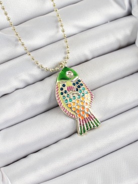 Erb Pirinç Rainbow Balık Model Zirkon Taşlı Gold Renk Kadın Kolye