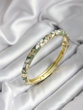 Erb Mineli Pirinç Yeşil Çiçek Desenli Zirkon Taşlı Gold Renk Kadın Kelepçe (çap 60 Mm)