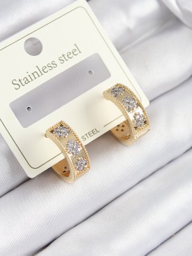 Erb 316L Çelik Zirkon Taşlı Halka Model Gold Ve Gümüş Renk Kadın Küpe