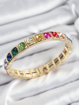 Erb Pirinç Karışık Zirkon Taşlı Kare Model Gold Renk Lastikli Kadın Bileklik