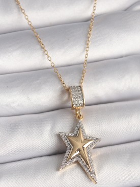 Erb 316L Çelik Gold Renk Zincir Zirkon Taşlı Yıldız Model Kadın Kolye