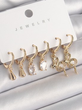Erb Pirinç Gold Renk Sallantı Zirkon Taşlı Yılan Model Kadın Küpe Seti