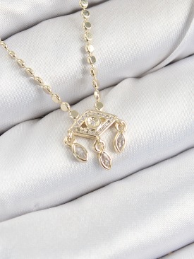 Erb Pirinç Zirkon Taşlı Sallantılı Göz Model Ezme Zincir Gold Renk Kadın Kolye