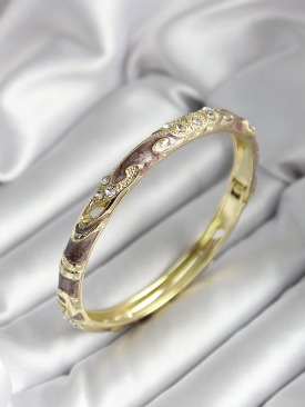 Erb Mineli Pirinç Kahverengi Çiçek Desenli Zirkon Taşlı Gold Renk Kadın Kelepçe
