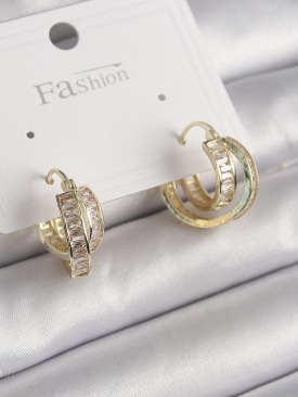 Erb Pirinç Gold Renk Zirkon Taşlı Halka Model Kadın Küpe