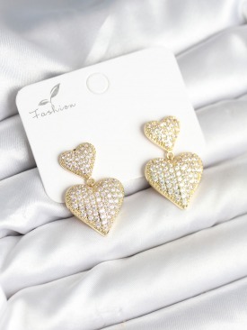 Erb Kalp Model Zirkon Taşlı Gold Renk Pirinç Kadın Küpe