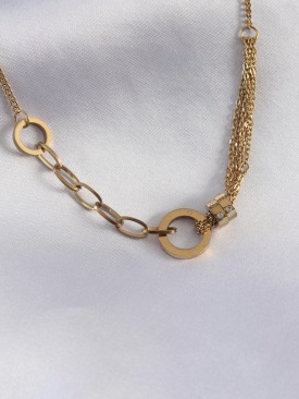 Erb 316L Çelik Gold Renk Zirkon Taş Detay Kadın Kolye