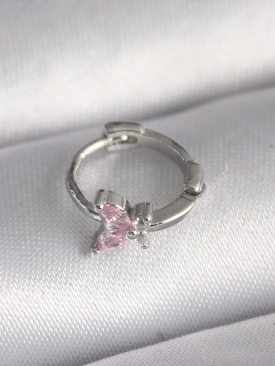 Erb 316L Çelik Gümüş Renk Pembe Zirkon Taşlı Kelebek Model Tragus Piercing