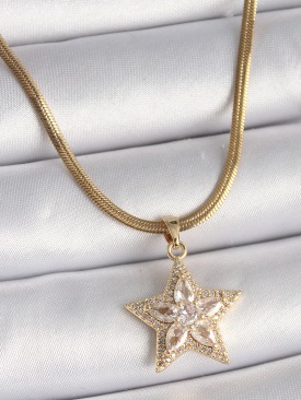 Erb 316L Çelik Gold Renk İtalyan Zincir Zirkon Taşlı Yıldız Model Kadın Kolye