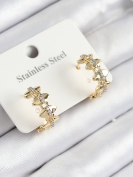 Erb 316L Çelik Zirkon Taşlı Çit Halka Model Gold Renk Kadın Küpe