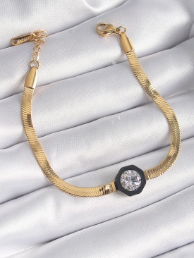 Erb 316L Çelik Gold Renk Zirkon Taşlı İtalyan Zincir Model Kadın Bileklik