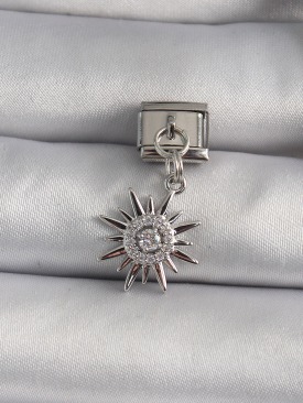 Erb 316L Çelik Gümüş Renk Sallantı Zirkon Taşlı Güneş Model Nomination Charm