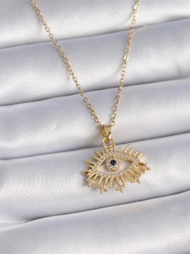 Erb 316L Çelik Gold Renk Zirkon Taşlı Göz Model Kadın Kolye