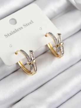 Erb 316L Çelik Zirkon Taşlı Düğüm Halka Model Gold Ve Gümüş Renk Kadın Küpe