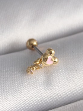Erb 316L Çelik Gold Renk Zirkon Taş Detay Pembe Kalp İşleme Tragus Piercing