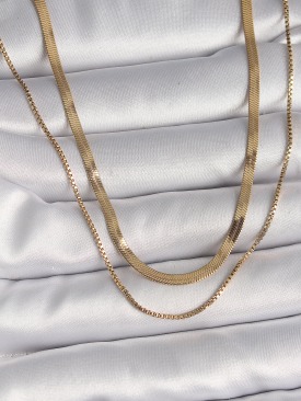Erb 316L Çelik Gold Renk 2\'Li İtalyan Zincir Model Kadın Kolye
