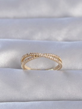 Erb Pirinç Gold Renk Zirkon Taşlı X Model Ayarlanabilir Yüzük